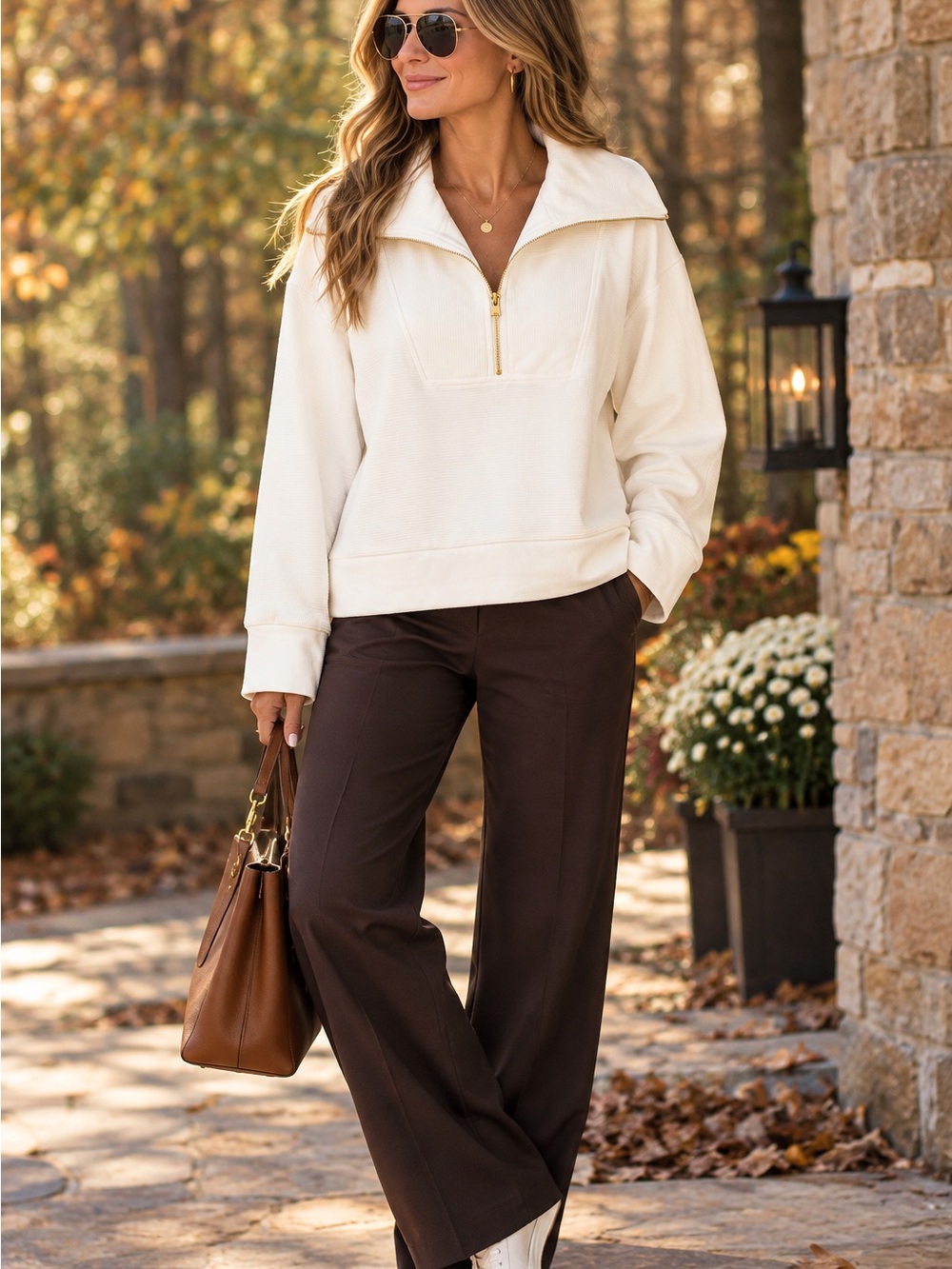 Halston XXL White Textured Half Zip Pullover Oversized Collar
